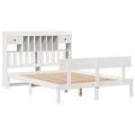 vidaXL Pat cu bibliotecă fără saltea, alb, 160x200 cm, lemn masiv pin