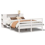 vidaXL Pat cu bibliotecă fără saltea, alb, 120x190 cm, lemn masiv pin vidaXL Pat cu bibliotecă fără saltea, alb, 120x190 cm, lemn masiv pin