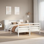 vidaXL Pat cu bibliotecă fără saltea, alb, 120x190 cm, lemn masiv pin vidaXL Pat cu bibliotecă fără saltea, alb, 120x190 cm, lemn masiv pin