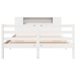 vidaXL Pat cu bibliotecă fără saltea, alb, 140x190 cm, lemn masiv pin