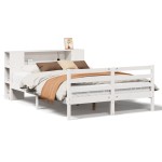 vidaXL Pat cu bibliotecă fără saltea, alb, 150x200 cm, lemn masiv pin