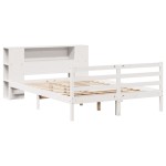 vidaXL Pat cu bibliotecă fără saltea, alb, 150x200 cm, lemn masiv pin