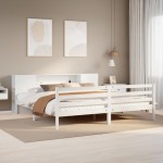 vidaXL Pat cu bibliotecă fără saltea, alb, 200x200 cm, lemn masiv pin vidaXL Pat cu bibliotecă fără saltea, alb, 200x200 cm, lemn masiv pin