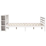 vidaXL Pat cu bibliotecă fără saltea, alb, 200x200 cm, lemn masiv pin vidaXL Pat cu bibliotecă fără saltea, alb, 200x200 cm, lemn masiv pin