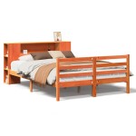vidaXL Pat cu bibliotecă fără saltea, maro, 120x190 cm, lemn masiv pin vidaXL Pat cu bibliotecă fără saltea, maro, 120x190 cm, lemn masiv pin