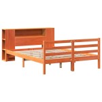 vidaXL Pat cu bibliotecă fără saltea, maro, 120x190 cm, lemn masiv pin vidaXL Pat cu bibliotecă fără saltea, maro, 120x190 cm, lemn masiv pin