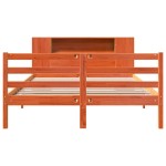vidaXL Pat cu bibliotecă fără saltea, maro, 120x190 cm, lemn masiv pin vidaXL Pat cu bibliotecă fără saltea, maro, 120x190 cm, lemn masiv pin
