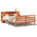 vidaXL Pat cu bibliotecă fără saltea maro 140x190 cm lemn masiv de pin