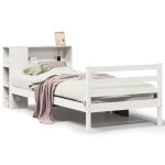 vidaXL Pat cu bibliotecă fără saltea, alb, 75x190 cm, lemn masiv pin vidaXL Pat cu bibliotecă fără saltea, alb, 75x190 cm, lemn masiv pin