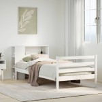 vidaXL Pat cu bibliotecă fără saltea, alb, 75x190 cm, lemn masiv pin vidaXL Pat cu bibliotecă fără saltea, alb, 75x190 cm, lemn masiv pin