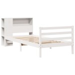 vidaXL Pat cu bibliotecă fără saltea, alb, 75x190 cm, lemn masiv pin vidaXL Pat cu bibliotecă fără saltea, alb, 75x190 cm, lemn masiv pin