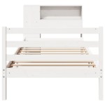 vidaXL Pat cu bibliotecă fără saltea, alb, 75x190 cm, lemn masiv pin vidaXL Pat cu bibliotecă fără saltea, alb, 75x190 cm, lemn masiv pin