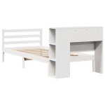 vidaXL Pat cu bibliotecă fără saltea, alb, 75x190 cm, lemn masiv pin vidaXL Pat cu bibliotecă fără saltea, alb, 75x190 cm, lemn masiv pin
