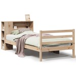 vidaXL Pat cu bibliotecă fără saltea, 90x200 cm, lemn masiv pin vidaXL Pat cu bibliotecă fără saltea, 90x200 cm, lemn masiv pin