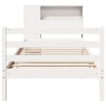 vidaXL Pat cu bibliotecă fără saltea, alb, 100x200 cm, lemn masiv pin vidaXL Pat cu bibliotecă fără saltea, alb, 100x200 cm, lemn masiv pin