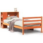 vidaXL Pat cu bibliotecă fără saltea maro ceruit 75x190 cm lemn masiv
