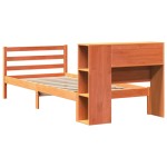 vidaXL Pat cu bibliotecă fără saltea, maro, 100x200 cm, lemn masiv vidaXL Pat cu bibliotecă fără saltea, maro, 100x200 cm, lemn masiv