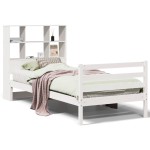 vidaXL Pat cu bibliotecă fără saltea, alb, 90x190 cm, lemn masiv pin vidaXL Pat cu bibliotecă fără saltea, alb, 90x190 cm, lemn masiv pin