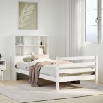 vidaXL Pat cu bibliotecă fără saltea, alb, 90x190 cm, lemn masiv pin vidaXL Pat cu bibliotecă fără saltea, alb, 90x190 cm, lemn masiv pin