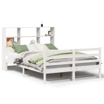 vidaXL Pat cu bibliotecă fără saltea, alb, 120x190 cm, lemn masiv pin vidaXL Pat cu bibliotecă fără saltea, alb, 120x190 cm, lemn masiv pin
