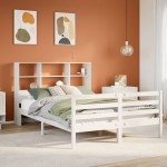 vidaXL Pat cu bibliotecă fără saltea, alb, 120x190 cm, lemn masiv pin vidaXL Pat cu bibliotecă fără saltea, alb, 120x190 cm, lemn masiv pin