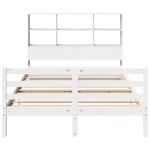 vidaXL Pat cu bibliotecă fără saltea, alb, 120x190 cm, lemn masiv pin vidaXL Pat cu bibliotecă fără saltea, alb, 120x190 cm, lemn masiv pin