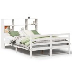 vidaXL Pat cu bibliotecă fără saltea, alb, 140x190 cm, lemn masiv pin