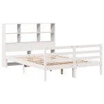 vidaXL Pat cu bibliotecă fără saltea, alb, 140x190 cm, lemn masiv pin