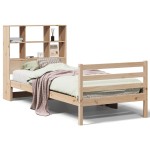 vidaXL Pat cu bibliotecă fără saltea, 90x200 cm, lemn masiv pin vidaXL Pat cu bibliotecă fără saltea, 90x200 cm, lemn masiv pin