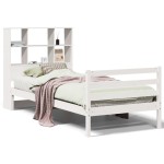 vidaXL Pat cu bibliotecă fără saltea, alb, 90x200 cm, lemn masiv pin vidaXL Pat cu bibliotecă fără saltea, alb, 90x200 cm, lemn masiv pin