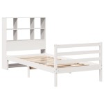 vidaXL Pat cu bibliotecă fără saltea, alb, 90x200 cm, lemn masiv pin vidaXL Pat cu bibliotecă fără saltea, alb, 90x200 cm, lemn masiv pin