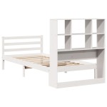 vidaXL Pat cu bibliotecă fără saltea, alb, 90x200 cm, lemn masiv pin vidaXL Pat cu bibliotecă fără saltea, alb, 90x200 cm, lemn masiv pin