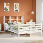 vidaXL Pat cu bibliotecă fără saltea, alb, 140x200 cm, lemn masiv pin vidaXL Pat cu bibliotecă fără saltea, alb, 140x200 cm, lemn masiv pin