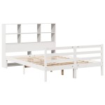 vidaXL Pat cu bibliotecă fără saltea, alb, 140x200 cm, lemn masiv pin vidaXL Pat cu bibliotecă fără saltea, alb, 140x200 cm, lemn masiv pin