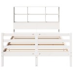 vidaXL Pat cu bibliotecă fără saltea, alb, 140x200 cm, lemn masiv pin vidaXL Pat cu bibliotecă fără saltea, alb, 140x200 cm, lemn masiv pin