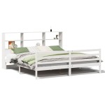 vidaXL Pat cu bibliotecă fără saltea, alb, 200x200 cm, lemn masiv pin vidaXL Pat cu bibliotecă fără saltea, alb, 200x200 cm, lemn masiv pin