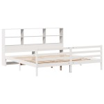vidaXL Pat cu bibliotecă fără saltea, alb, 200x200 cm, lemn masiv pin vidaXL Pat cu bibliotecă fără saltea, alb, 200x200 cm, lemn masiv pin