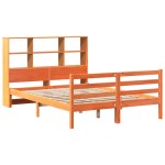 vidaXL Pat cu bibliotecă fără saltea maro ceruit 120x190 cm lemn masiv