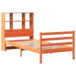 vidaXL Pat cu bibliotecă fără saltea, maro, 90x200 cm, lemn masiv vidaXL Pat cu bibliotecă fără saltea, maro, 90x200 cm, lemn masiv