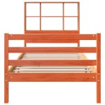 vidaXL Pat cu bibliotecă fără saltea, maro, 90x200 cm, lemn masiv vidaXL Pat cu bibliotecă fără saltea, maro, 90x200 cm, lemn masiv