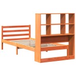vidaXL Pat cu bibliotecă fără saltea, maro, 90x200 cm, lemn masiv vidaXL Pat cu bibliotecă fără saltea, maro, 90x200 cm, lemn masiv