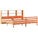 vidaXL Pat cu bibliotecă fără saltea maro ceruit 200x200 cm lemn masiv