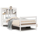 vidaXL Pat cu bibliotecă fără saltea, alb, 75x190 cm, lemn masiv pin vidaXL Pat cu bibliotecă fără saltea, alb, 75x190 cm, lemn masiv pin