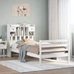 vidaXL Pat cu bibliotecă fără saltea, alb, 75x190 cm, lemn masiv pin vidaXL Pat cu bibliotecă fără saltea, alb, 75x190 cm, lemn masiv pin