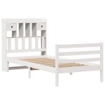 vidaXL Pat cu bibliotecă fără saltea, alb, 75x190 cm, lemn masiv pin vidaXL Pat cu bibliotecă fără saltea, alb, 75x190 cm, lemn masiv pin