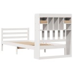 vidaXL Pat cu bibliotecă fără saltea, alb, 75x190 cm, lemn masiv pin vidaXL Pat cu bibliotecă fără saltea, alb, 75x190 cm, lemn masiv pin