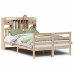 vidaXL Pat cu bibliotecă fără saltea, 135x190 cm, lemn masiv de pin vidaXL Pat cu bibliotecă fără saltea, 135x190 cm, lemn masiv de pin