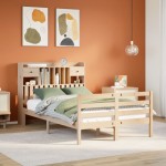vidaXL Pat cu bibliotecă fără saltea, 135x190 cm, lemn masiv de pin vidaXL Pat cu bibliotecă fără saltea, 135x190 cm, lemn masiv de pin
