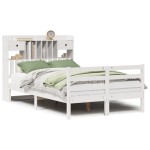vidaXL Pat cu bibliotecă fără saltea, alb, 135x190 cm, lemn masiv pin