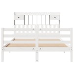 vidaXL Pat cu bibliotecă fără saltea, alb, 140x190 cm, lemn masiv pin vidaXL Pat cu bibliotecă fără saltea, alb, 140x190 cm, lemn masiv pin